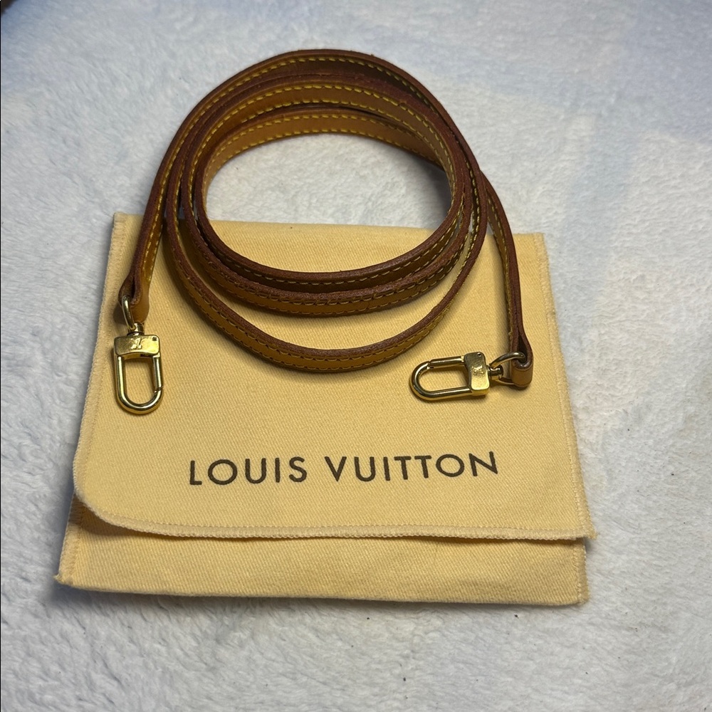 Louis Vuitton Beige Leather Crossbody Strap with Gold Clasp
